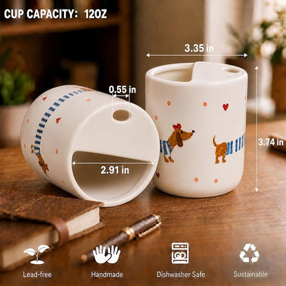 Ceramic Travel Coffee Mug 12 OZ, Cute Dachshund Pattern Coffee Cup, Handmade - Image 6
