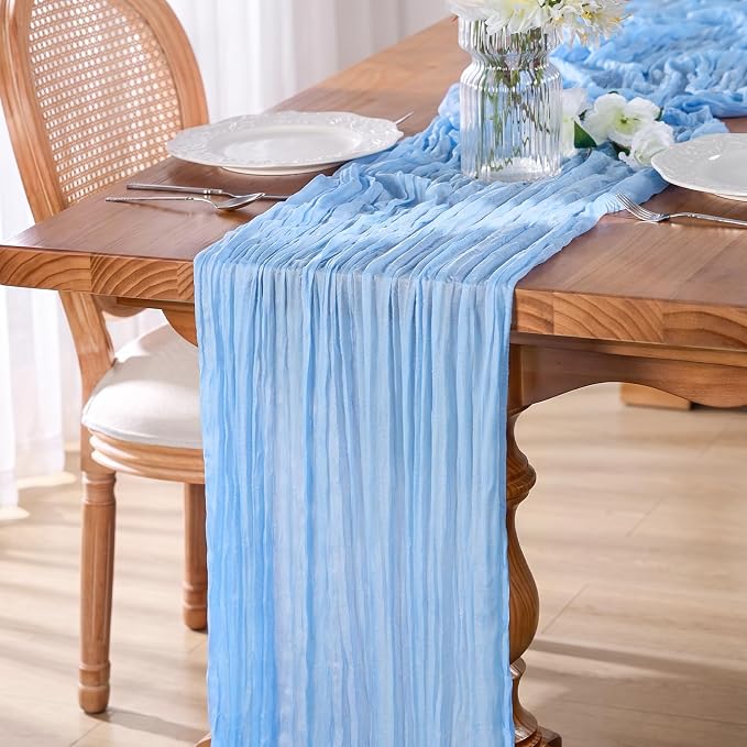 10 Pack Baby Blue Cheesecloth Gauze Table Runners, 35x120 Inch | Extra Wide by GoodLuck