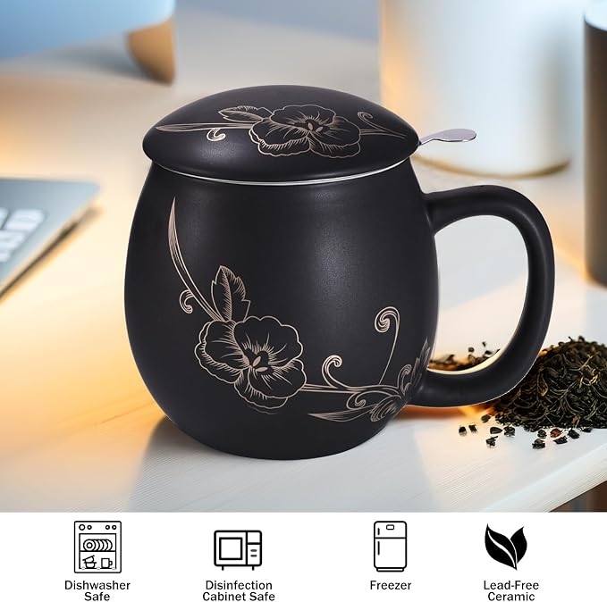 Yundu 12 OZ Ceramic Mug with Lid & Tea Strainer - Image 4