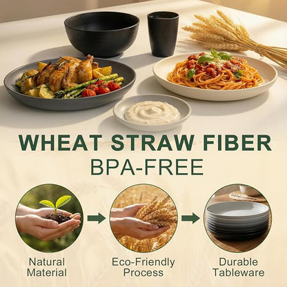 40 Piece Plates and Bowls Sets for 8, Unbreakable Wheat Straw Dinnerware Sets - Image 3