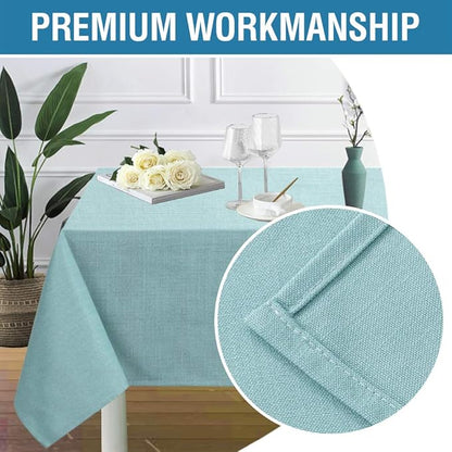 H.VERSAILTEX Linen Textured Table Cloths 60 x 120 Inch Premium Solid Tablecloth Spill-Proof Waterproof Table Cover for Dining Buffet Feature Extra Soft and Thick Fabric Wrinkle Free, Aqua