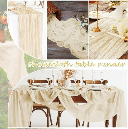 8 Pack Ivory Cheesecloth Table Runner 10FT Long Boho Gauze Fabric Table Runner - Image 4