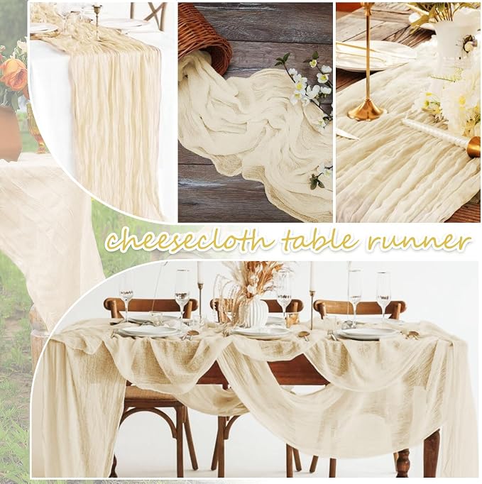 20 Pack Ivory Cheesecloth Table Runner 10FT Long Boho Gauze Fabric Table Runner - Image 4