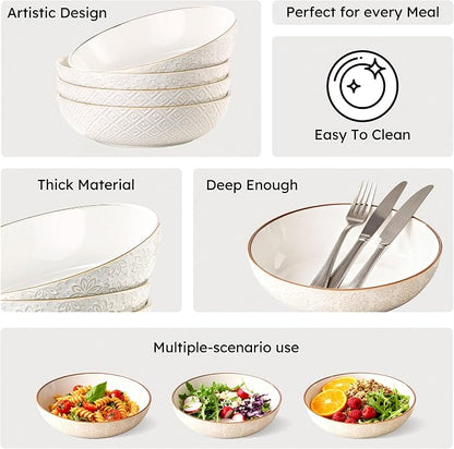 36 oz Pasta Bowl Set of 4 with Embossed Reactive Glaze, 8.5" Arctic white - Image 5
