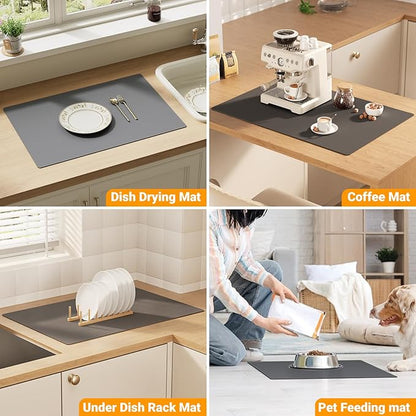 2-Pack Extra Thick Silicone Counter Mats - 24”x16” Large Heat Resistant Kitchen Countertop Protector, Non-Slip Hot Pad Trivet for Air Fryer, Hot Pots & Pans, Coffee Maker(Grey)
