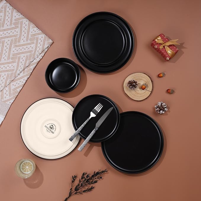 LIANYU Plates and Bowls Sets for 8, 24 Piece Stoneware Dinnerware Set, - Image 7