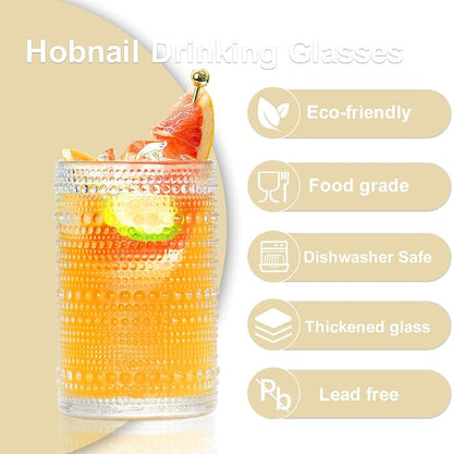 Hobnail Drinking Glasses Set of 12, 12 oz Highball Glassware & 10 oz Cocktail - Image 4