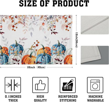 Fall Placemats for Dining Table Set of 4, Autumn Pumpkins Leaves Thanksgiving Harvest Washable Cloth Farmhouse Decorative Kitchen Table Mats 12x18 Inch for Seasonal Home Party Outdoor