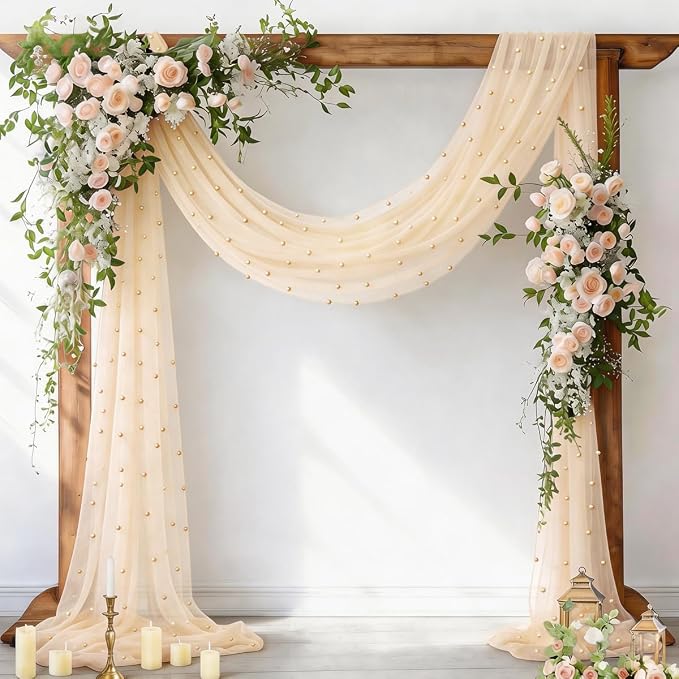 Pearl Table Runner Gauze Sheer 19FT Wedding Draping Fabric Decor | Beige Summer by Socomi
