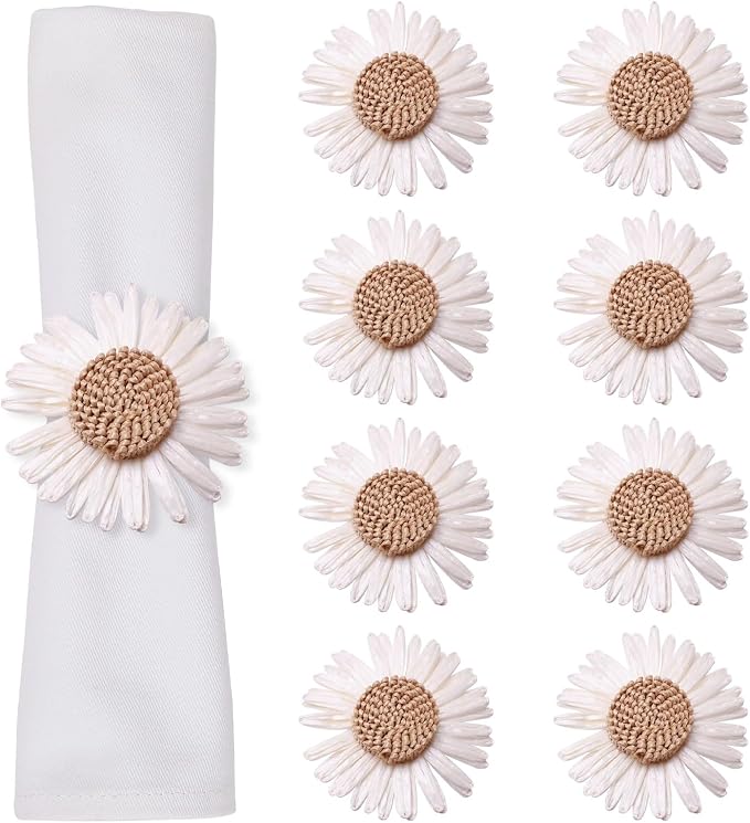 wonlex Sunflower Napkin Rings Set of 8, Handmade Faux Daisy Napkin Ring by wonlex