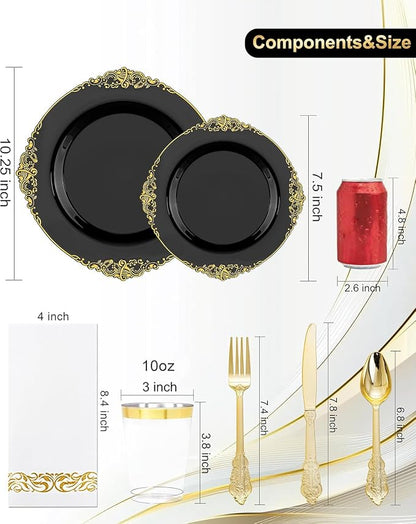 Nervure 350Pcs Black Plastic Plates, Plastic Dinnerware Set - Image 9