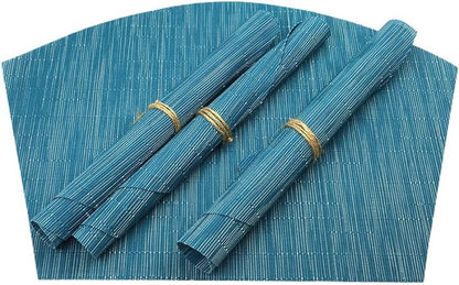 Red-A Woven Vinyl Placemats for Dining Table Durable Heat Resistant Washable Placemats for Round Table,Placemats Set of 4,Blue
