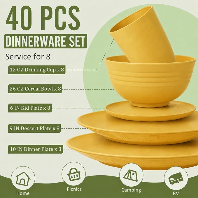 40 Piece Wheat Straw Dinnerware Sets - Image 2