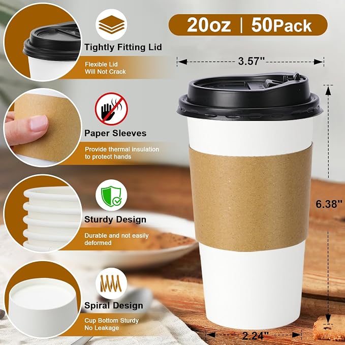 Lamosi 50 Pack 20 oz Disposable Coffee Cups - Image 3