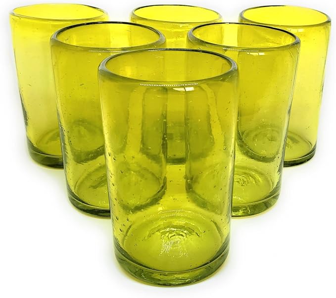 Solid Yellow 14 oz Drinking Glasses, Recycled Glass, Toxin-Free by MexHandcraft