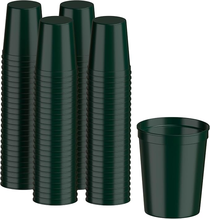 PartyPrints 100 Pack 16 oz Dark Green Reusable Blank Plastic Cups, Stadium Cups by PartyPrints