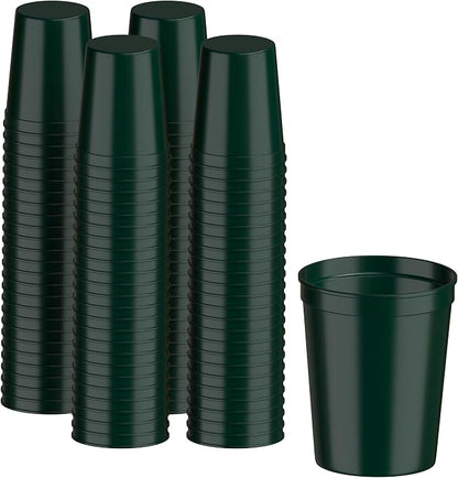 PartyPrints 100 Pack 16 oz Dark Green Reusable Blank Plastic Cups, Stadium Cups by PartyPrints