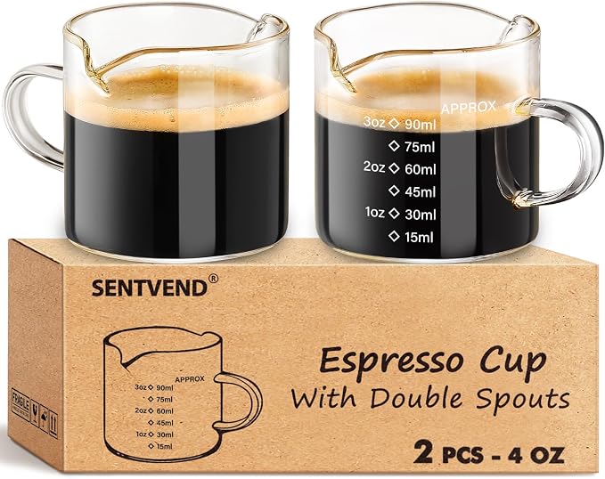 4 Oz Espresso Shot Cups Set of 2 Double Spout by SENTVEND