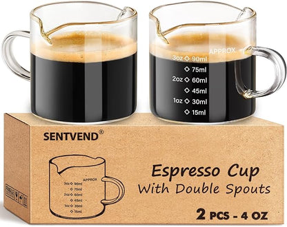 4 Oz Espresso Shot Cups Set of 2 Double Spout by SENTVEND