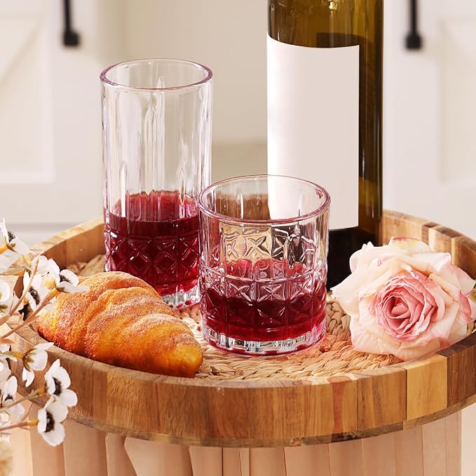 Moretoes Drinking Glasses, 12 Piece Crystal Glass Cups | Mixed Glassware Set - Image 2