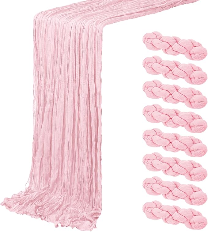 8 Pack Light Pink Cheesecloth Table Runner 20 x 120 inch Gauze Table Runners 10 by ACSUIT