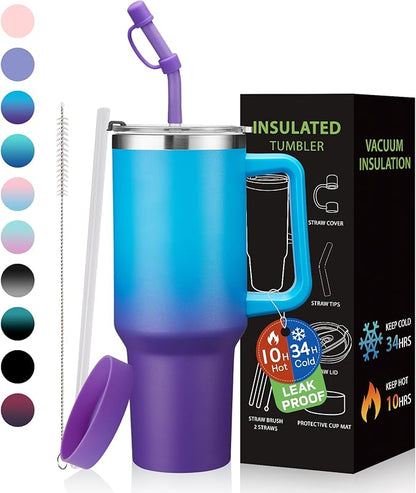 BENZZO 40 oz Tumbler with Handle Straw and 2-in-1 Lid Made of Metal Travel Mug by BENZZO