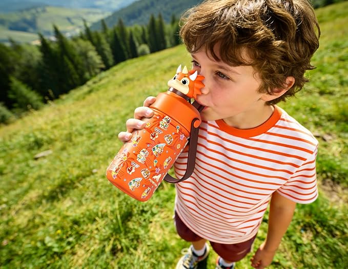 POWCAN 12 oz Kids Water Bottle Insulated: 2-in-1 Straw Spout Lid - Image 7
