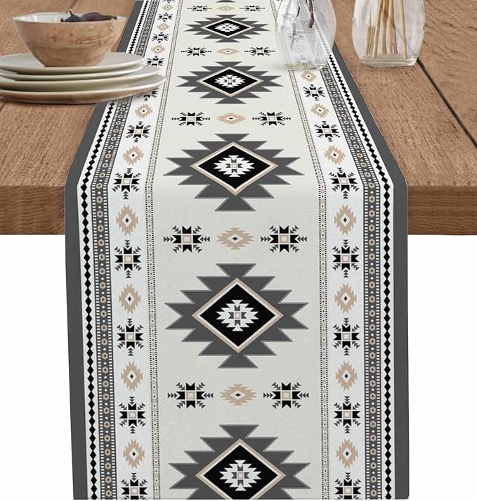 Boho Table Runners 36 Inches Long, Abstract Southwestern Kitchen Dining Tables by Unknown