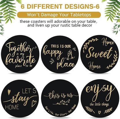 Queekay Coasters Set of 6 House Warming Gifts New Home Wooden Farmhouse Drink - Image 4