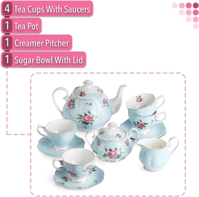 BTaT- Floral Tea Sets for Adults, Service for 4, Pot & Cups - Image 2