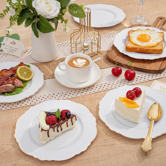 60pcs Gold Dessert Plates-7.5inch Baroque White and Gold Small Dessert - Image 2