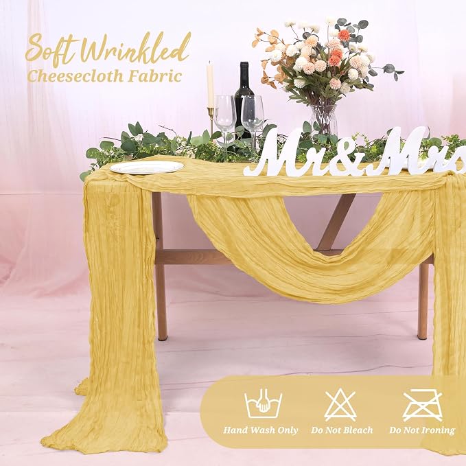 Pesonlook Cheesecloth Table Runner Gold, 10 Pack 17.7x108 inch, Long | Rustic - Image 8