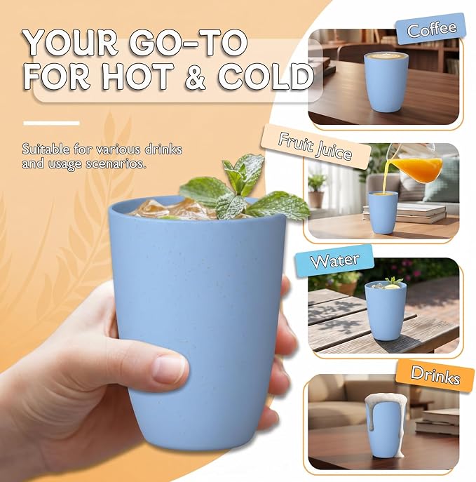 Wrova Wheat Straw Cups 6 PCS Good Alternative to Plastic Reusable Cups 12 oz - Image 4