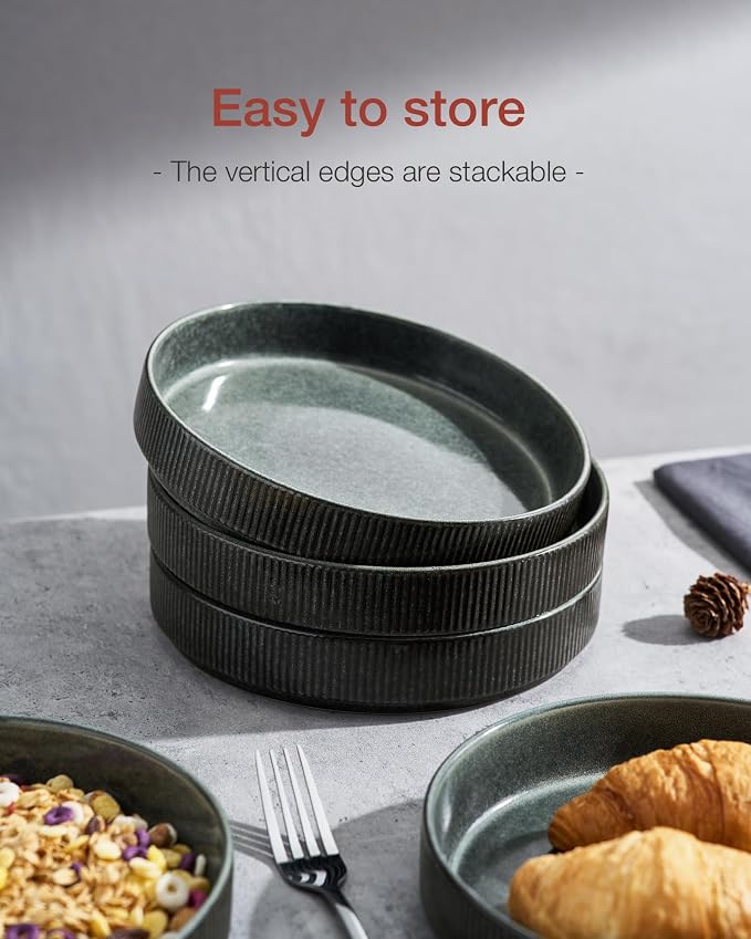 famiware Star 8.25" Pasta Bowls Set of 6, Bowl Plates, Deep Forest | Microwave - Image 6