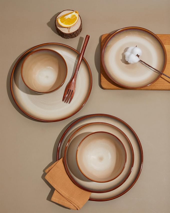 Ceramic Dinnerware Sets for 6, 18 Pieces Stoneware Plates and Bowls Sets - Image 2