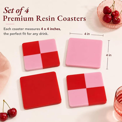 Folkulture Pink & Red Decorative Coasters Set of 4, Non Slip, 4 Inch | Coffee - Image 2