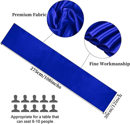 10-Pack Royal Blue 12 x 108 inches Long Premium Satin Table Runner | Wedding - Image 2