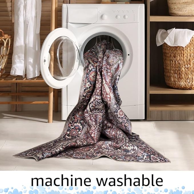 Keen Home Design 2x12 Rug - Machine Washable Runner with Non-Slip Backing, Ideal for Hallway, Entryway, Kitchen, Laundry Room - Vintage, Easy Clean, Durable, Low Pile Rug - (2'6" x 12')