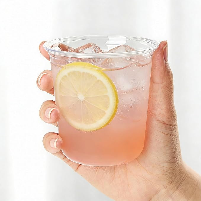 100 x Round Bottom Clear Plastic Cups 12 oz | Disposable Cocktail Cups - Image 4