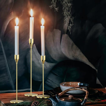 Candle Holders Set of 3 for Taper Candles, Decorative Candlestick Holder for Wedding, Dinning, Party, Fits 3/4 inch Thick Candle&Led Candles (Metal Candle Stand) (Gold)