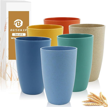 Wheat Straw Cups, 20 OZ Large Cups Set of 6, Unbreakable Drinking Cups by BUSOKIP