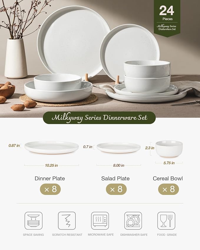 Famiware Milkyway 24-Piece Stoneware Dinnerware Set, Dishes Set - Image 2