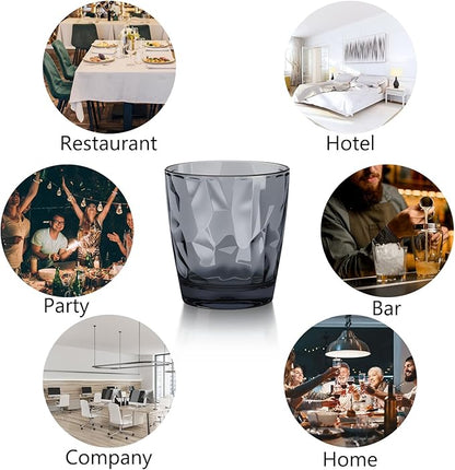 Topsky 10 oz Plastic Water Tumblers | Set of 4 Transparent Unbreakable Drinking Glasses Clear Acrylic Reusable Juice Wine Cups for Home Picnic Party, Dishwasher Safe, Stackable (Gray)