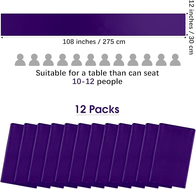 Aneco Satin 12 Pack Table Runner 12 x 108 Inch Dark Purple Long Wedding Satin - Image 2