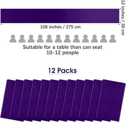 Aneco Satin 12 Pack Table Runner 12 x 108 Inch Dark Purple Long Wedding Satin - Image 2