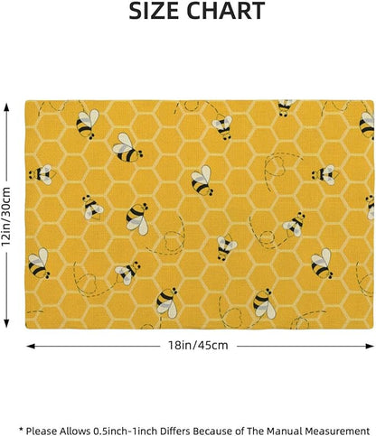 Mustard Yellow Placemats Set of 4 Cute Honey Bee Summer Decor Place Mats 12x18 Inch Honeycomb Seasonal Holiday Decorative Linen Table Mats for Home Kitchen Dining Party Table Decoration