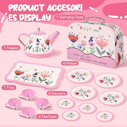 Tea Party Set for Little Girls, Pretend Tin Teapot Set - Image 3