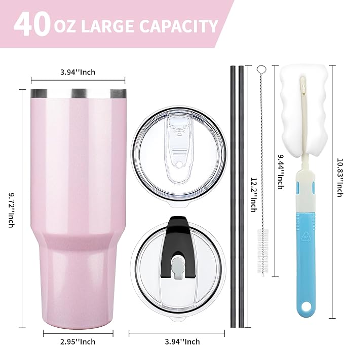 40 oz Tumbler with Lids and Straws, Stainless Steel Insulated Coffee Tumbler - Image 2