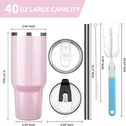 40 oz Tumbler with Lids and Straws, Stainless Steel Insulated Coffee Tumbler - Image 2