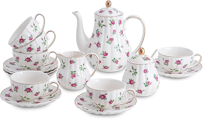 Rose Flowers Ceramic Tea Set，Tea Sets by Unknown